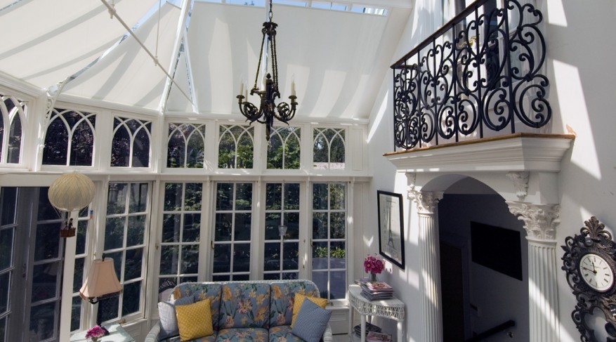 conservatory with gothic windows