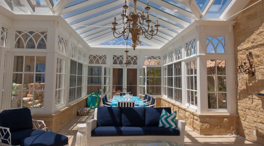 Conservatory with chandelier